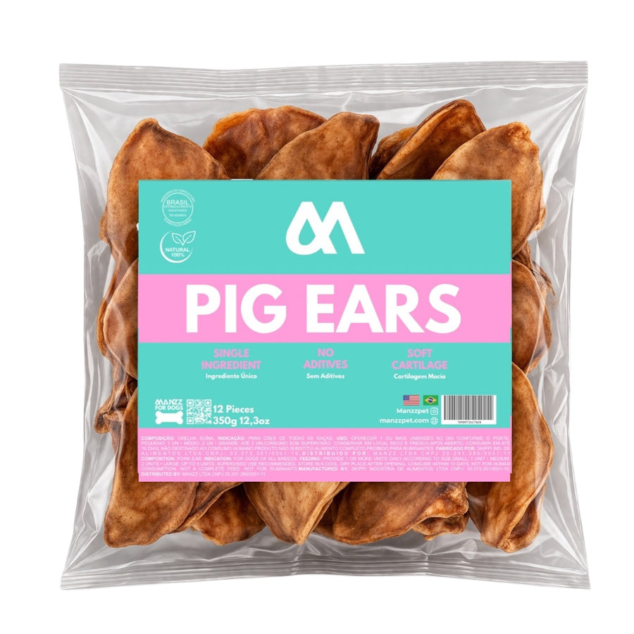 Manzz For Dogs – Natural Dehydrated Pig Ears for Dogs, 12 Pieces, 350g